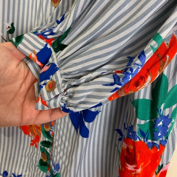 Maeve Lilorne Striped Floral Button Down Top - Picture 9 of 14
